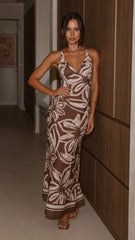 Briana Halter Maxi Dress - Chocolate Floral
