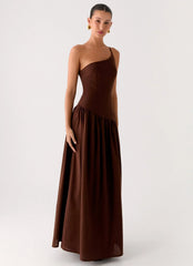 Thinking About You Linen Maxi Dress - Brown