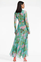Vira Green Printed Single Breasted Maxi Dress