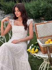 Tiered Vertical Lace Maxi Dress with Square Neckline