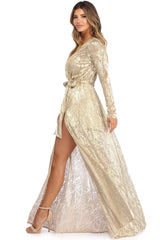 Nerissa Metallic Wrap Evening Dress