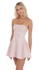 Shimmer Jacquard Strapless Flare Dress in Dusty Pink