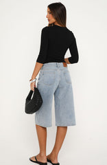 Missed Opportunity Mid Rise Denim Jorts Light Blue Wash