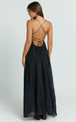 Kourtney Maxi Dress - Plunge V Neck Fit And Flare Dress in Black
