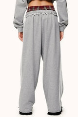 Vintage Stripe Embroidery Relaxed Double Waist Pants