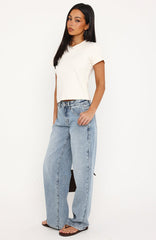 Bring The Style Low Rise Wide Leg Jeans Vintage Ice Blue Wash