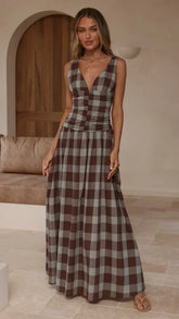 Sanya Maxi Dress - Chocolate Check