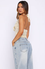 Fated Souls Beaded Halter Top Cream
