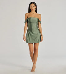 Classics Lover Off-The-Shoulder Satin A-Line Mini Dress