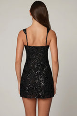 Embellished A-line Mini Dress in Black