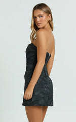 Brailey Mini Dress Strapless Dress in Black Jacquard