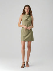 Sleek Bias-Cut Satin Halterneck Mini Dress