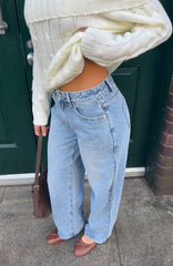 Bring The Style Low Rise Wide Leg Jeans Vintage Ice Blue Wash