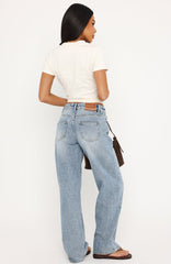 Bring The Style Low Rise Wide Leg Jeans Vintage Ice Blue Wash
