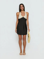 Rihana Halter Mini Dress Polka Dot Splice