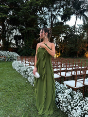 Halter Neck 3D Flower Tiered Ruffle Chiffon Maxi Gown