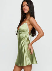 Jasminda Lace Trim Mini Dress Green