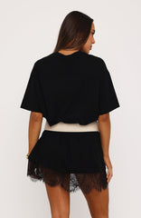 Everyday Muse Lace Trim Mini Dress Black