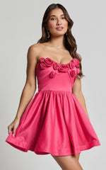 Angeletta Mini Dress - Sweetheart Rosette Detail Fit & Flare in Pink