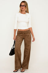Everyday Runway Faux Suede Straight Leg Pants Chocolate